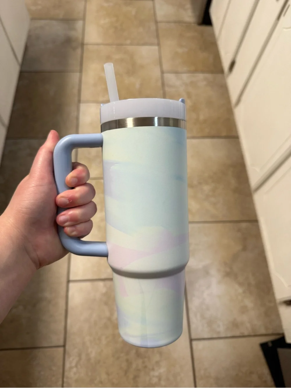 Stanley Light Blue Marble Insulated Tumbler with Handle and Straw